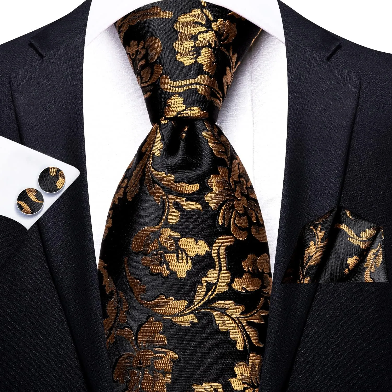 Hi-Tie Lot 5 Pcs Gift Box Mens Tie Set Necktie with Pocket Square Cufflinks Silk Neck Tie Collection