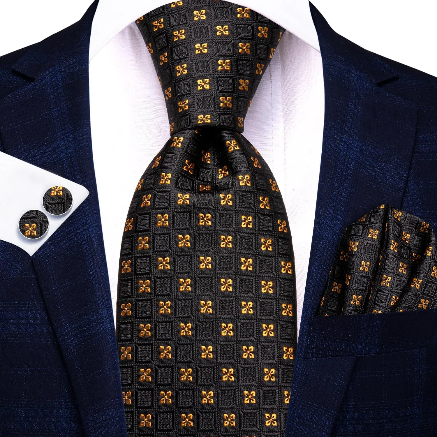 Hi-Tie Lot 5 Pcs Gift Box Mens Tie Set Necktie with Pocket Square Cufflinks Silk Neck Tie Collection