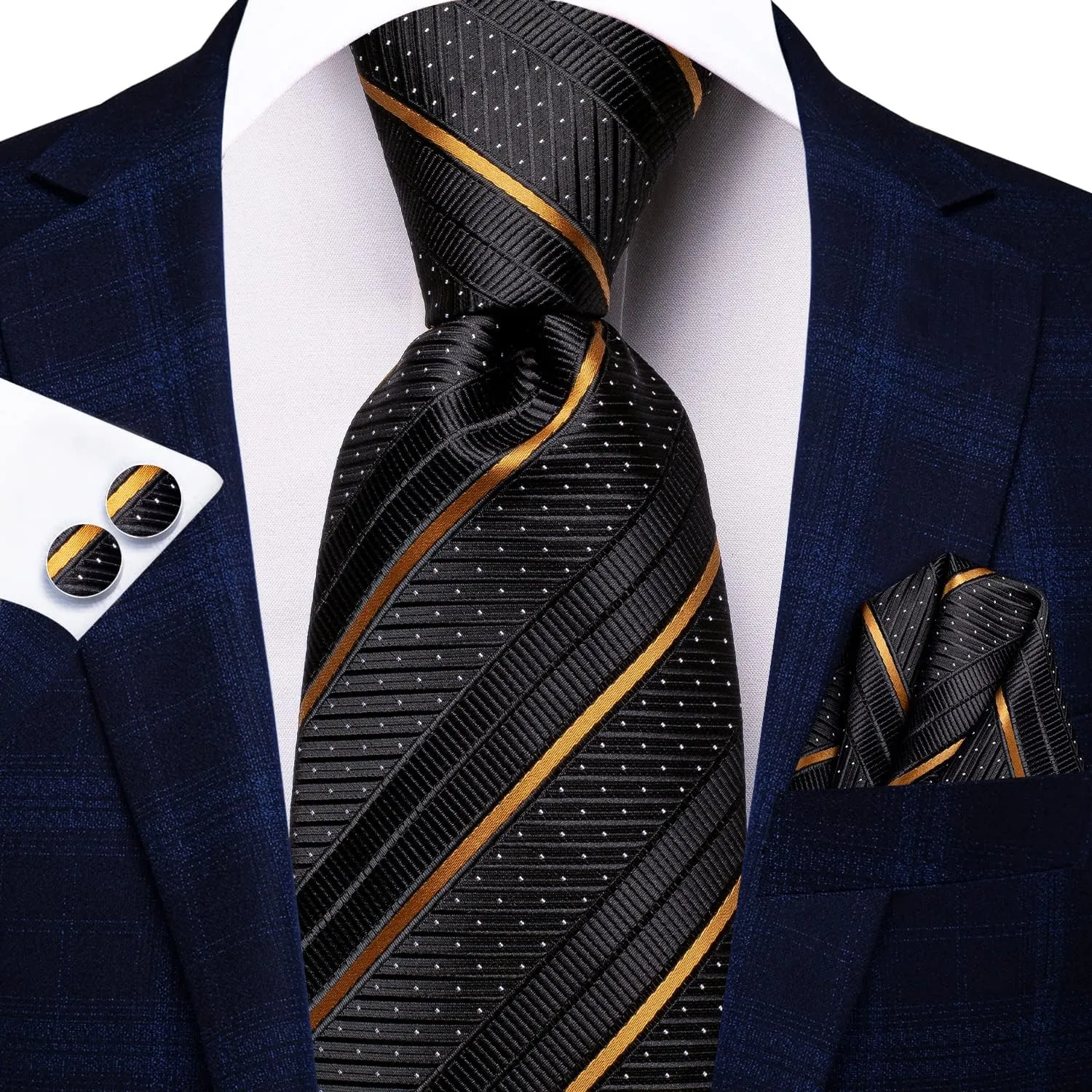 Hi-Tie Lot 5 Pcs Gift Box Mens Tie Set Necktie with Pocket Square Cufflinks Silk Neck Tie Collection