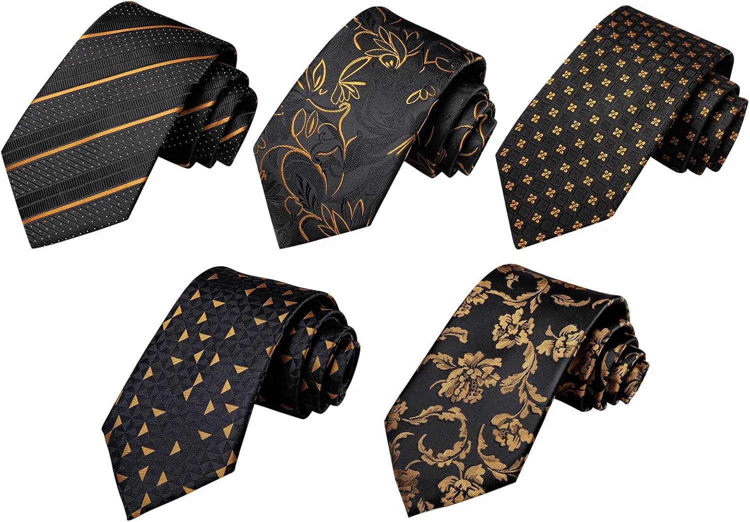 Hi-Tie Lot 5 Pcs Gift Box Mens Tie Set Necktie with Pocket Square Cufflinks Silk Neck Tie Collection