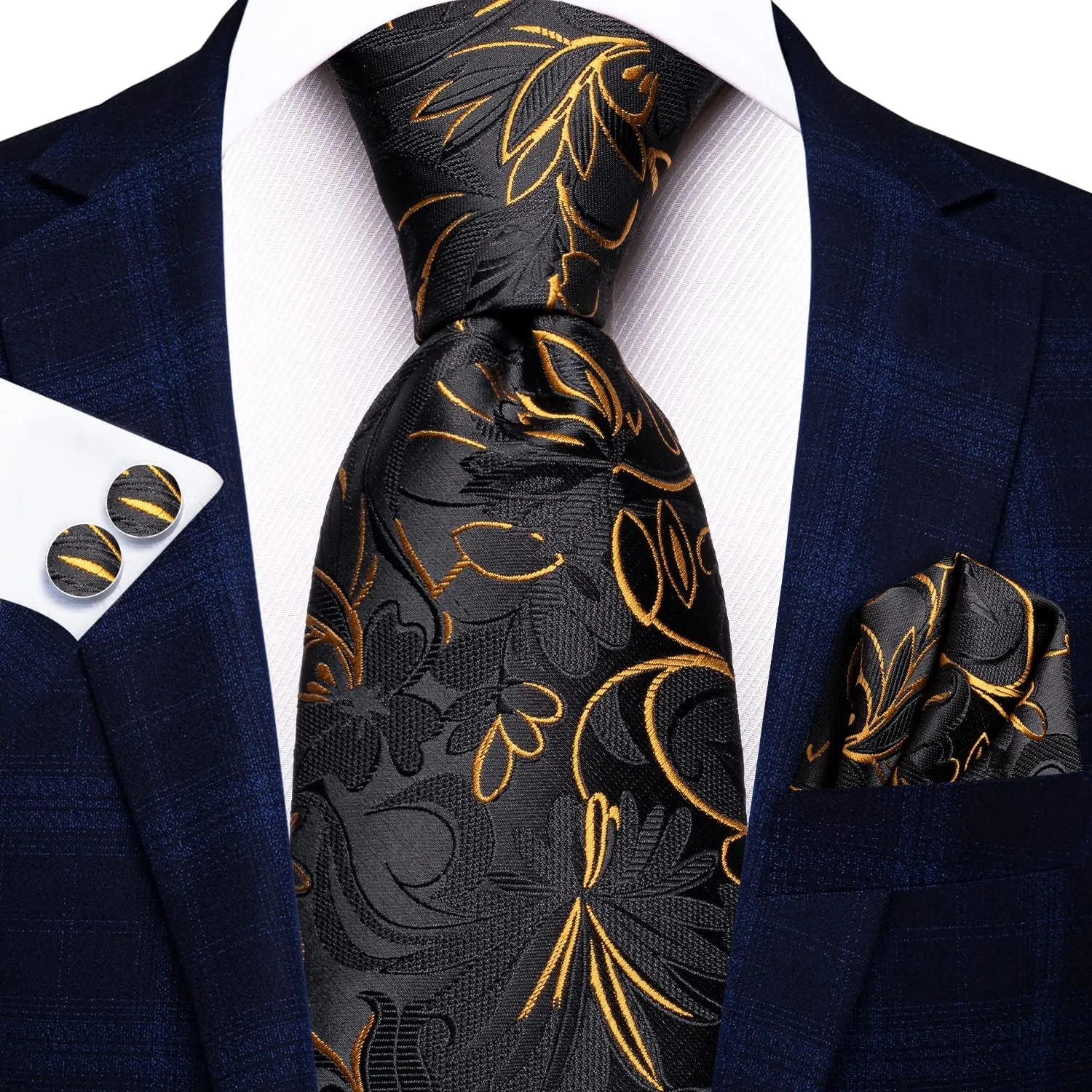 Hi-Tie Lot 5 Pcs Gift Box Mens Tie Set Necktie with Pocket Square Cufflinks Silk Neck Tie Collection