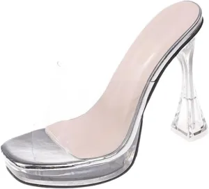 High Heels Women's summer thick heel high heels waterproof platform transparent fish mouth sandals slippers