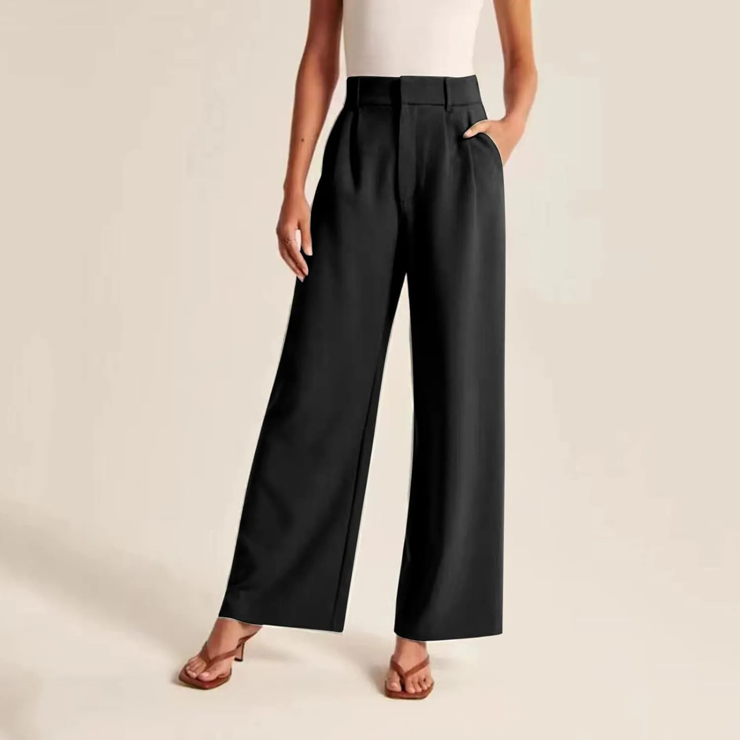 High Waist Wide Leg Pants for Women Fashion Dressy Business Palazzo Pant Casual Elastic Work Trousers with Pockets