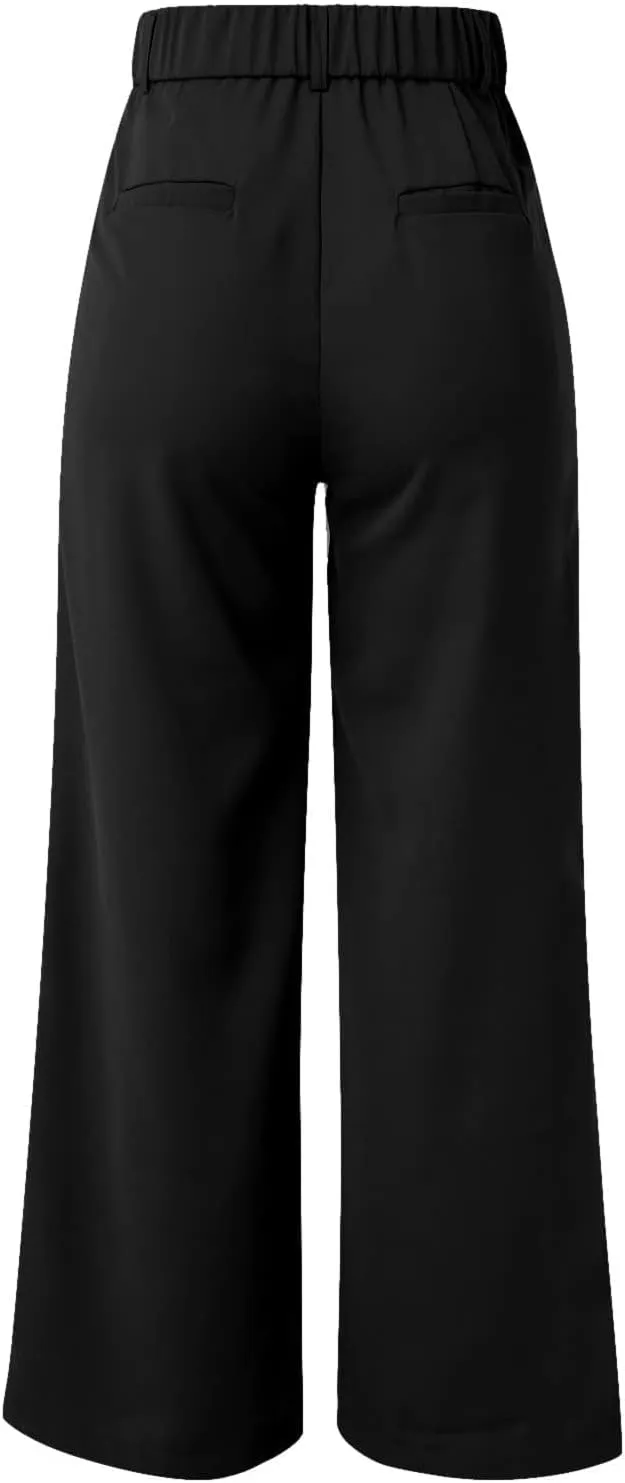 High Waist Wide Leg Pants for Women Fashion Dressy Business Palazzo Pant Casual Elastic Work Trousers with Pockets