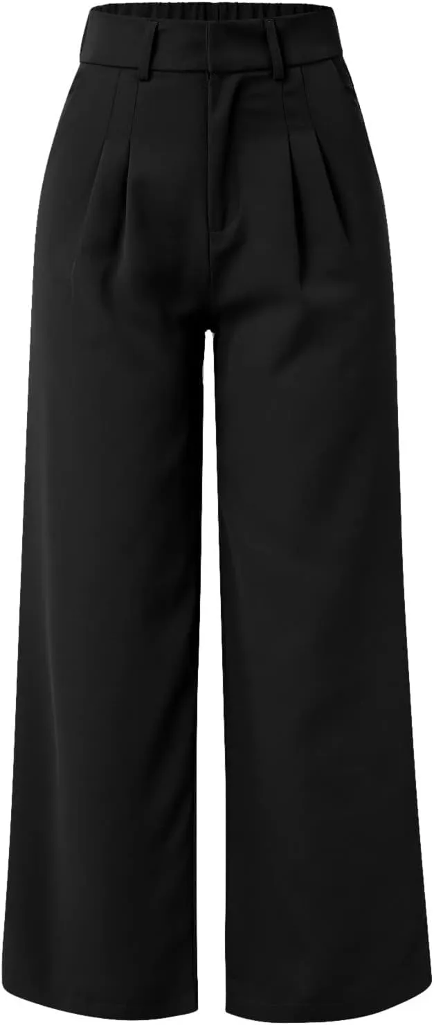 High Waist Wide Leg Pants for Women Fashion Dressy Business Palazzo Pant Casual Elastic Work Trousers with Pockets