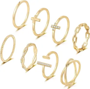 Honsny 14K Gold Plated Stacking Rings Set for Women, Stackable Thumb Rings Thin Dainty Silver Rings for Women Wedding Eternity Band Simple Rose Gold Ring Size 4-11