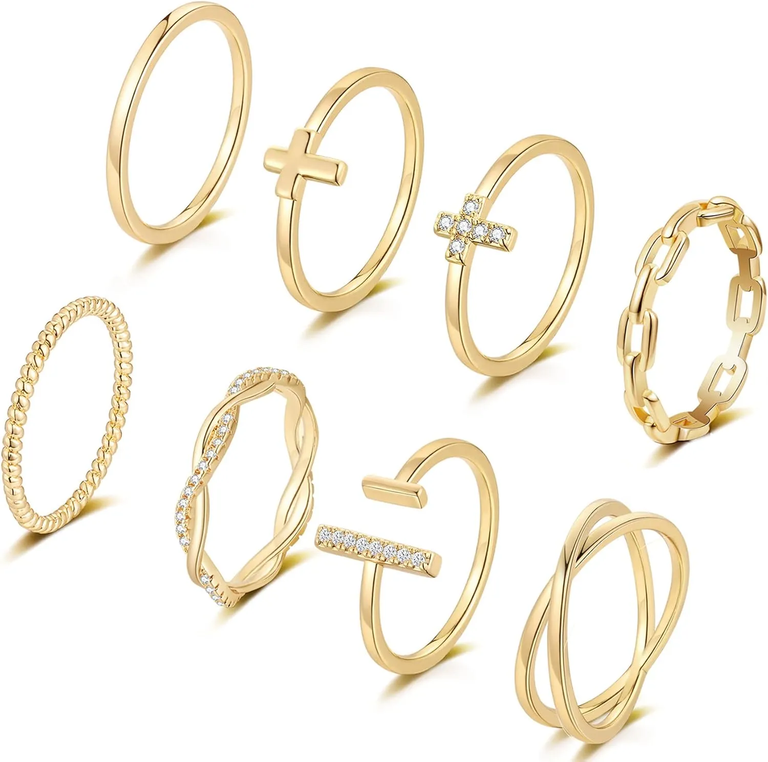 Honsny 14K Gold Plated Stacking Rings Set for Women, Stackable Thumb Rings Thin Dainty Silver Rings for Women Wedding Eternity Band Simple Rose Gold Ring Size 4-11