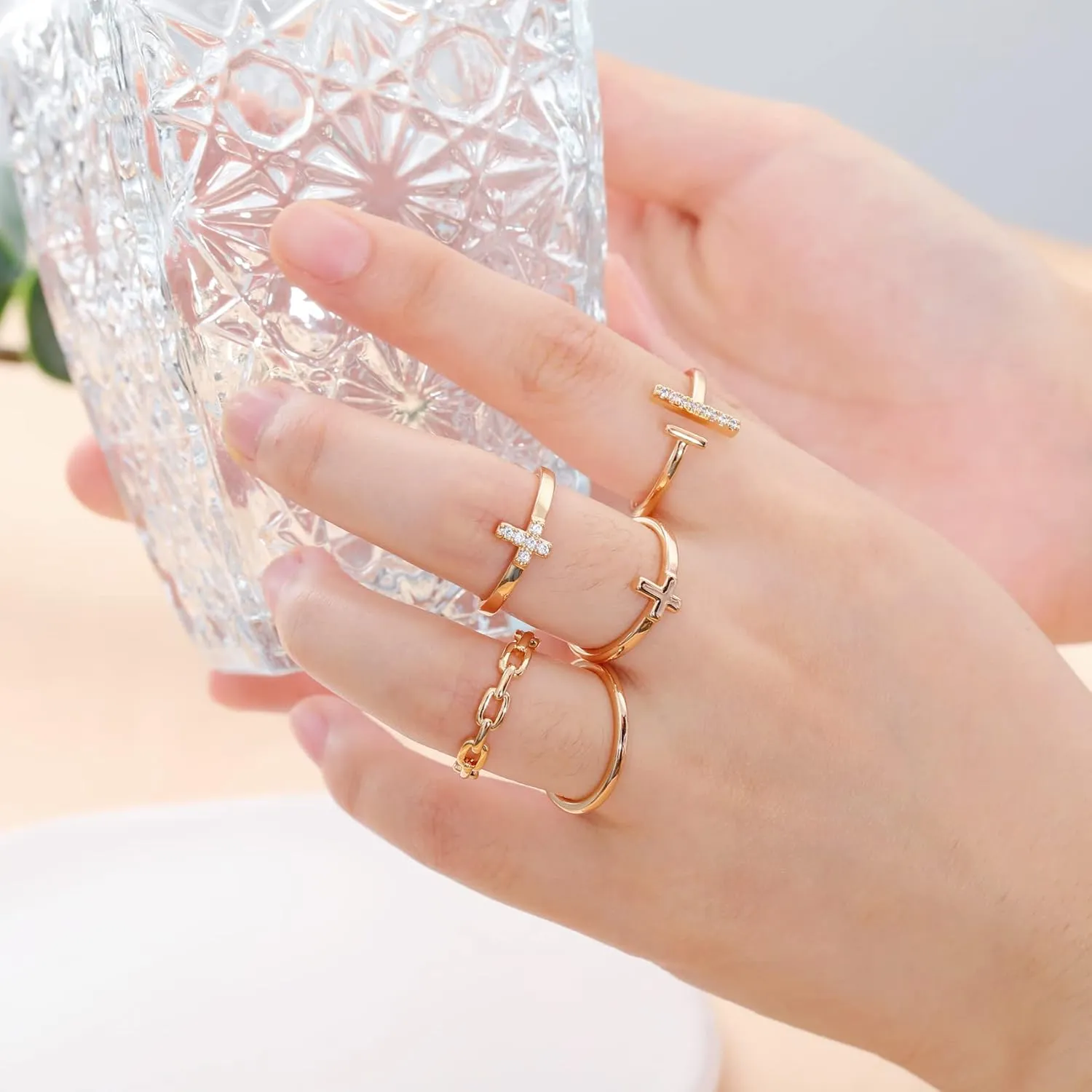 Honsny 14K Gold Plated Stacking Rings Set for Women, Stackable Thumb Rings Thin Dainty Silver Rings for Women Wedding Eternity Band Simple Rose Gold Ring Size 4-11