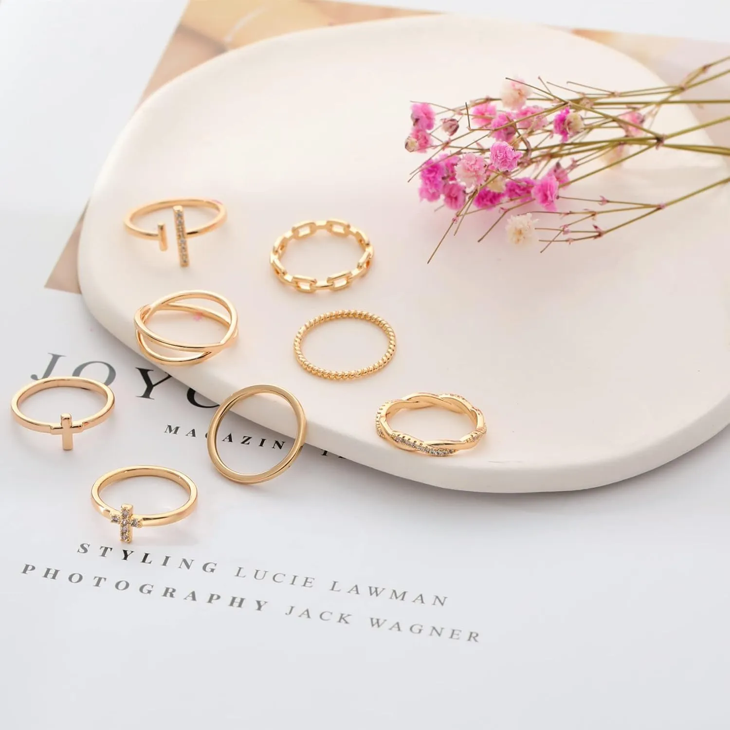 Honsny 14K Gold Plated Stacking Rings Set for Women, Stackable Thumb Rings Thin Dainty Silver Rings for Women Wedding Eternity Band Simple Rose Gold Ring Size 4-11