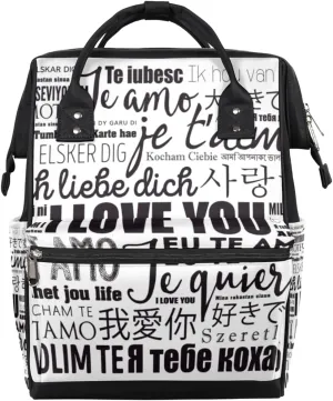 I Love You Different Language Diaper Bag Tote Large Capacity Waterproof with Adjustable Shoulder Strap and Pram Straps Mommy Bag for Hospital Beach Weekender Travel