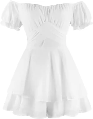 IBTOM CASTLE Women Off Shoulder Romper Boho Ruffle Chiffon Shorts Mini Dress Tie Bot Party Overall Playsuits Jumpsuit