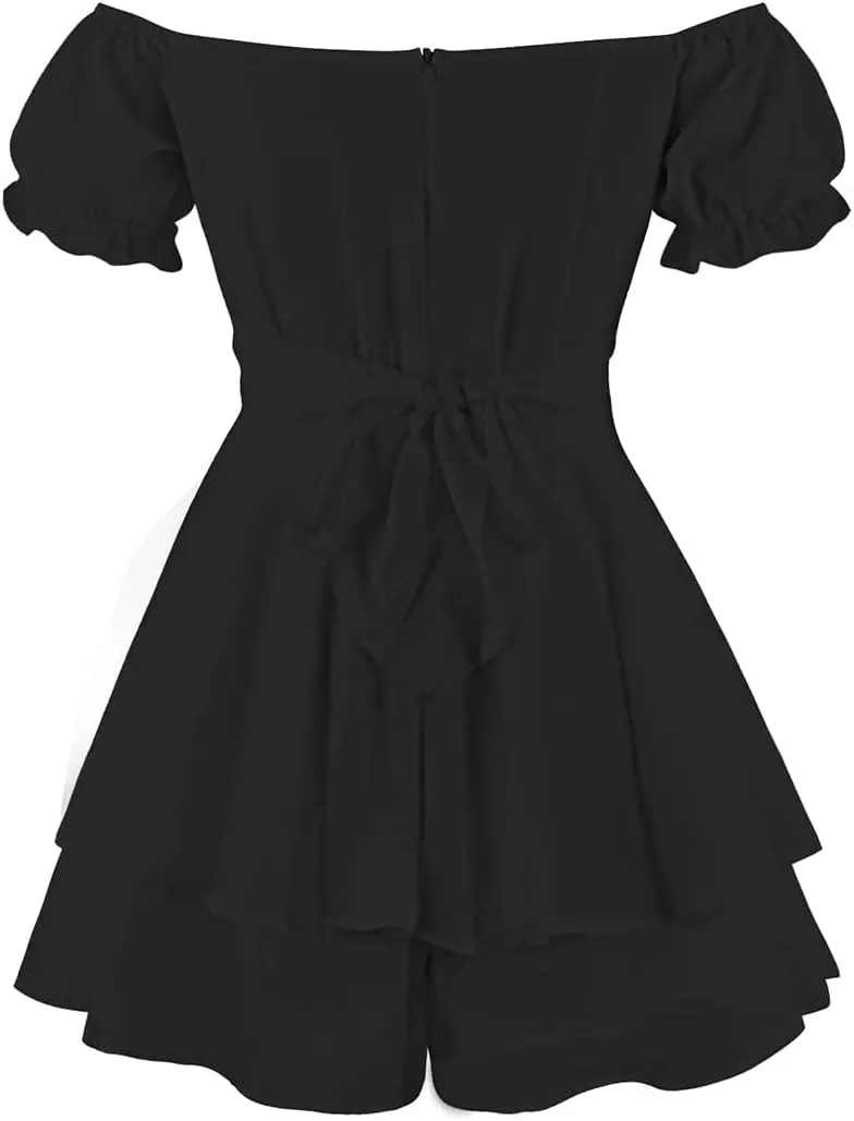 IBTOM CASTLE Women Off Shoulder Romper Boho Ruffle Chiffon Shorts Mini Dress Tie Bot Party Overall Playsuits Jumpsuit