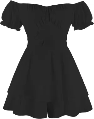 IBTOM CASTLE Women Off Shoulder Romper Boho Ruffle Chiffon Shorts Mini Dress Tie Bot Party Overall Playsuits Jumpsuit