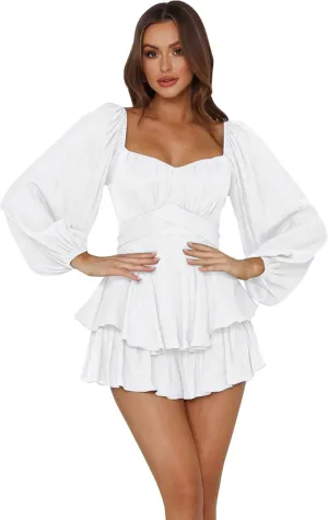 IBTOM CASTLE Women Off Shoulder Romper Boho Ruffle Chiffon Shorts Mini Dress Tie Bot Party Overall Playsuits Jumpsuit
