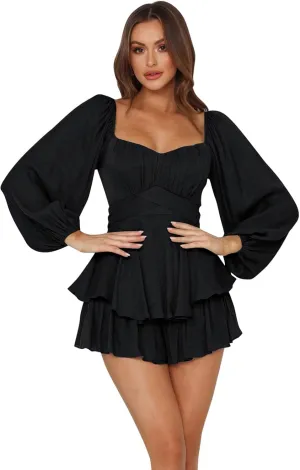 IBTOM CASTLE Women Off Shoulder Romper Boho Ruffle Chiffon Shorts Mini Dress Tie Bot Party Overall Playsuits Jumpsuit