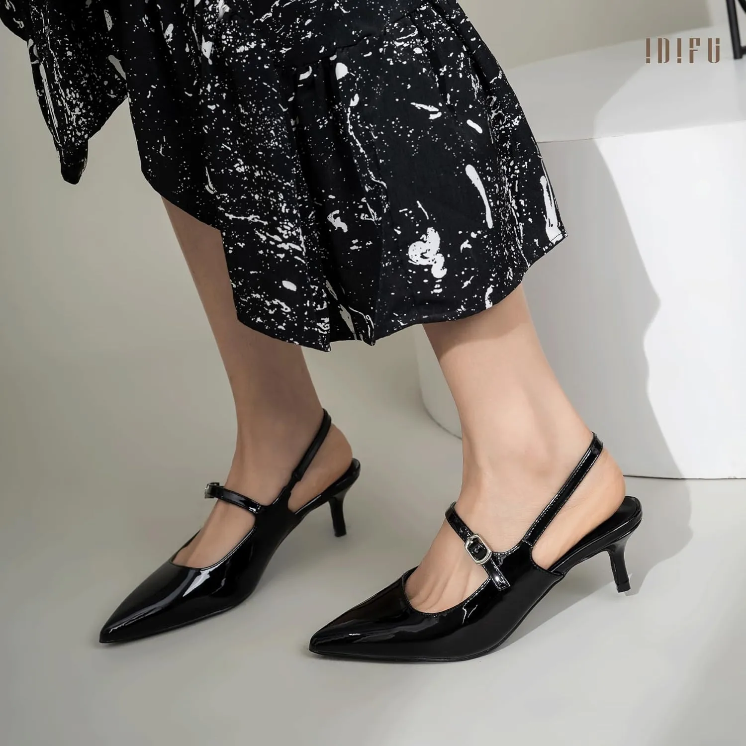 IDIFU IN2 Low Kitten Slingback Closed Toe Heels Pumps Wedding Bridal Prom Party Work Office Dress Shoes for Women Comfortable Dressy Formal Short Small Pointed Toe Heels