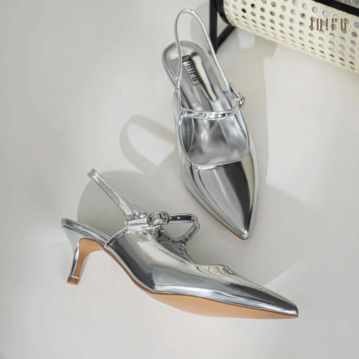 IDIFU IN2 Low Kitten Slingback Closed Toe Heels Pumps Wedding Bridal Prom Party Work Office Dress Shoes for Women Comfortable Dressy Formal Short Small Pointed Toe Heels