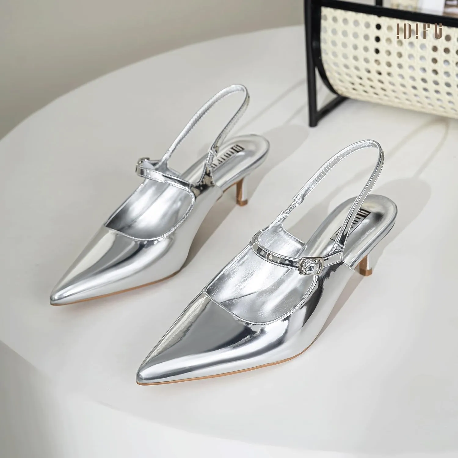 IDIFU IN2 Low Kitten Slingback Closed Toe Heels Pumps Wedding Bridal Prom Party Work Office Dress Shoes for Women Comfortable Dressy Formal Short Small Pointed Toe Heels