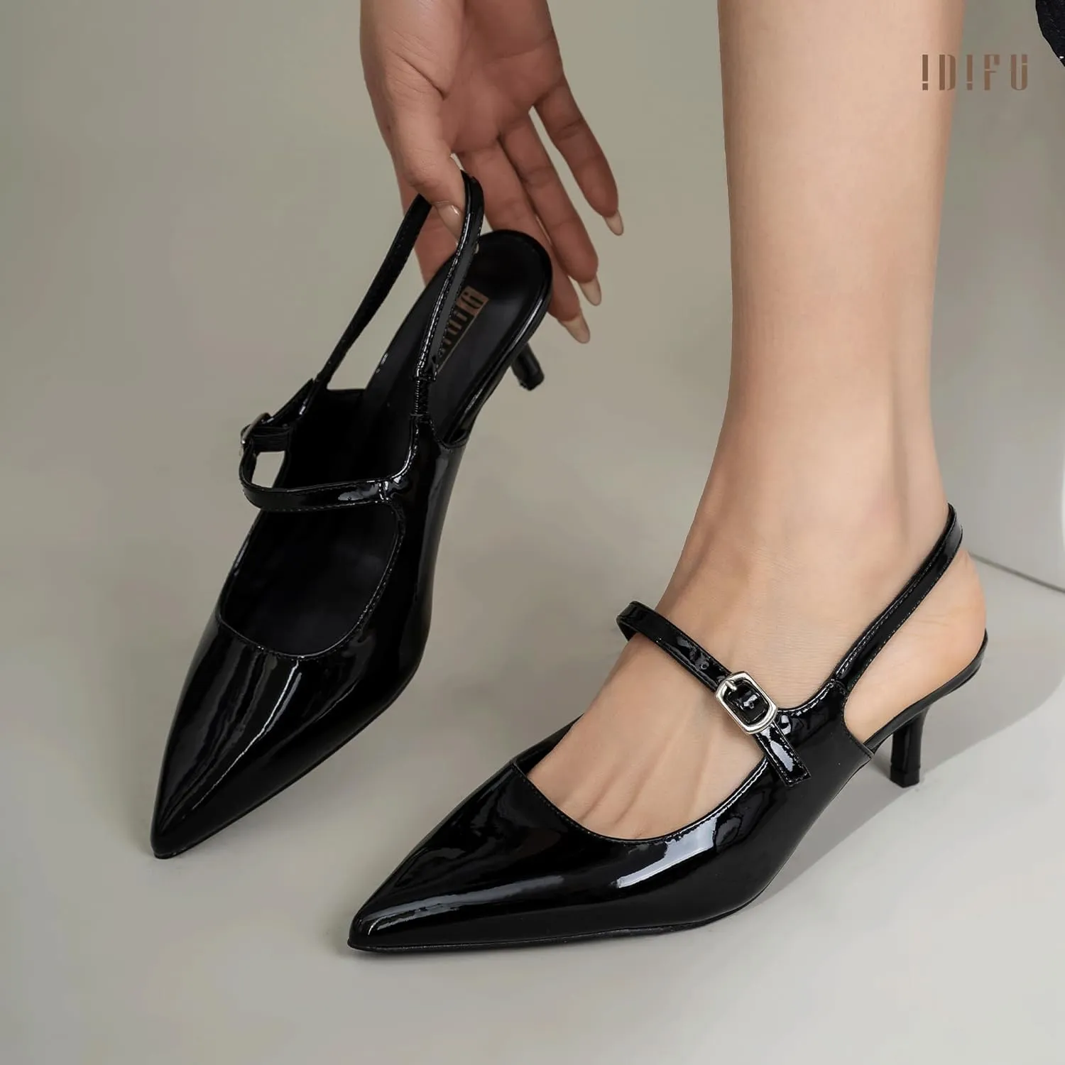 IDIFU IN2 Low Kitten Slingback Closed Toe Heels Pumps Wedding Bridal Prom Party Work Office Dress Shoes for Women Comfortable Dressy Formal Short Small Pointed Toe Heels