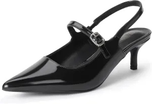 IDIFU IN2 Low Kitten Slingback Closed Toe Heels Pumps Wedding Bridal Prom Party Work Office Dress Shoes for Women Comfortable Dressy Formal Short Small Pointed Toe Heels