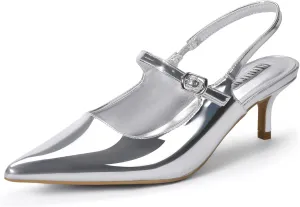 IDIFU IN2 Low Kitten Slingback Closed Toe Heels Pumps Wedding Bridal Prom Party Work Office Dress Shoes for Women Comfortable Dressy Formal Short Small Pointed Toe Heels