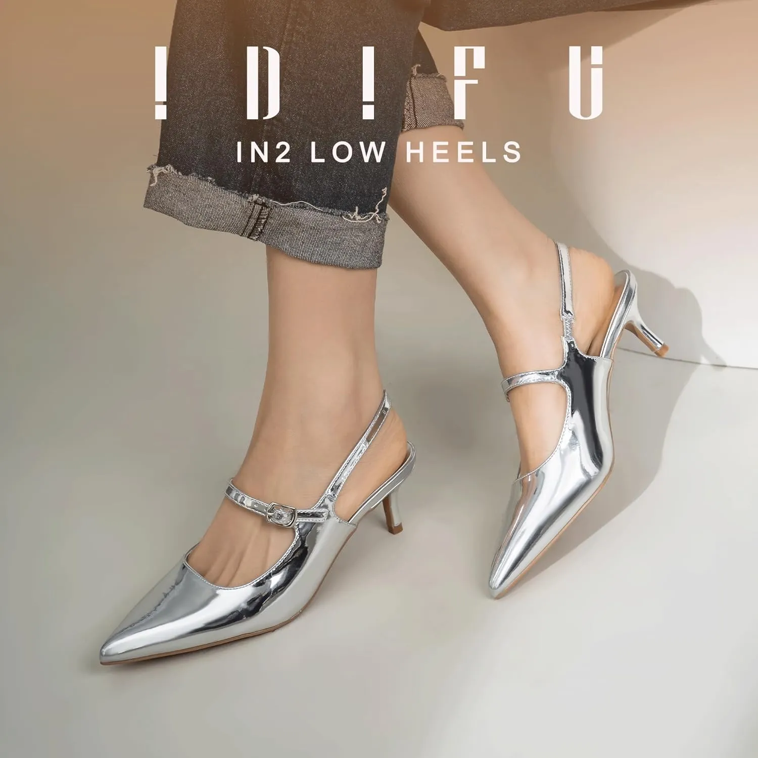 IDIFU IN2 Low Kitten Slingback Closed Toe Heels Pumps Wedding Bridal Prom Party Work Office Dress Shoes for Women Comfortable Dressy Formal Short Small Pointed Toe Heels