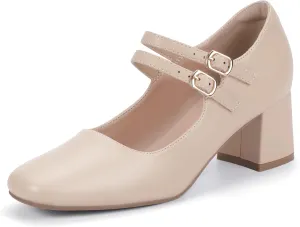 IDIFU IN2 Mary Jane Shoes Women Dress Shoes Women's Pumps Chunky Low Block Heels Square Closed Toe Strappy Wedding Business Bride Comfortable Short Graduation Two Strap Cute Vintage Heels Pumps Shoes