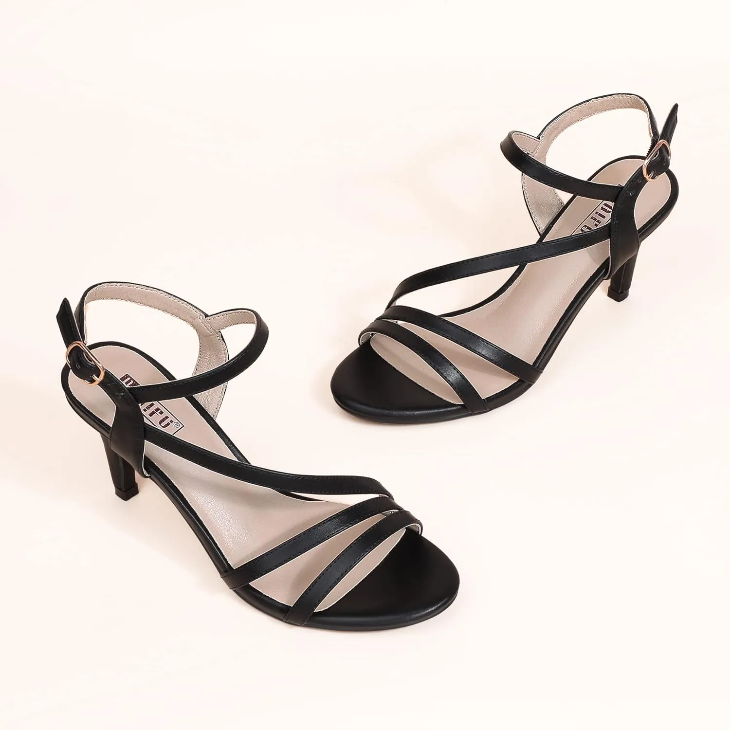 IDIFU Women's Black Nude White Silver Heels for Women Dress Kitten Heels Strappy Open Toe Heels Sandals Wedding Evening Party Shoes for Women Ladies Bridal