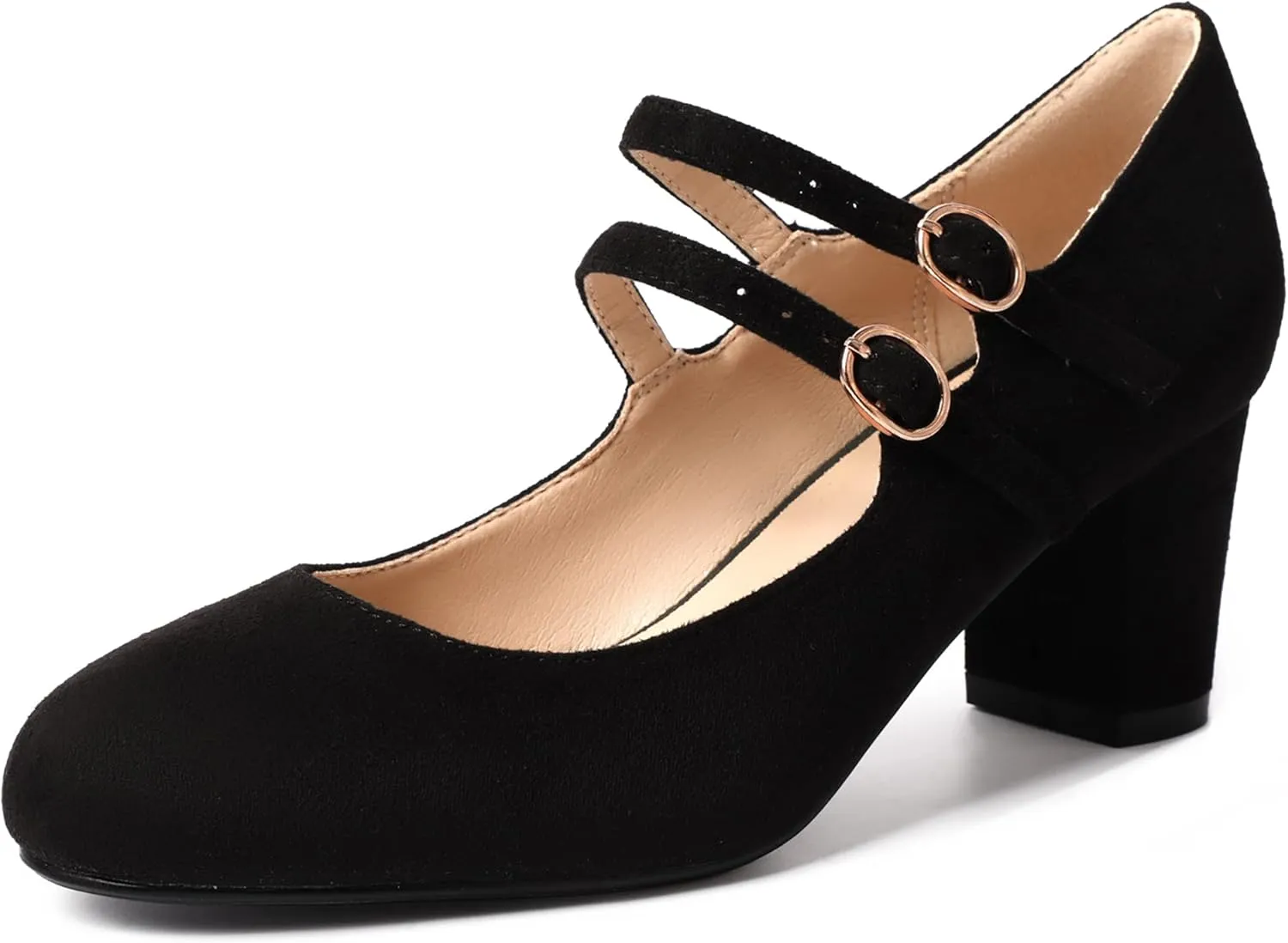 IDIFU Women's Dress Shoes for Women Pumps Mary Jane Heels Low Block Round Closed Toe Wedding Office Work