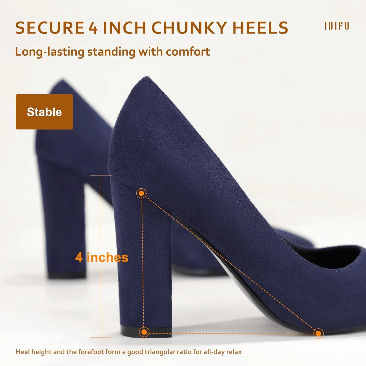 IDIFU Women's IN4 Chunky-HI Block High Heels Closed Pointed Toe Pumps Dress Office Shoes for Women