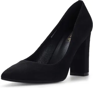 IDIFU Women's IN4 Chunky-HI Block High Heels Closed Pointed Toe Pumps Dress Office Shoes for Women