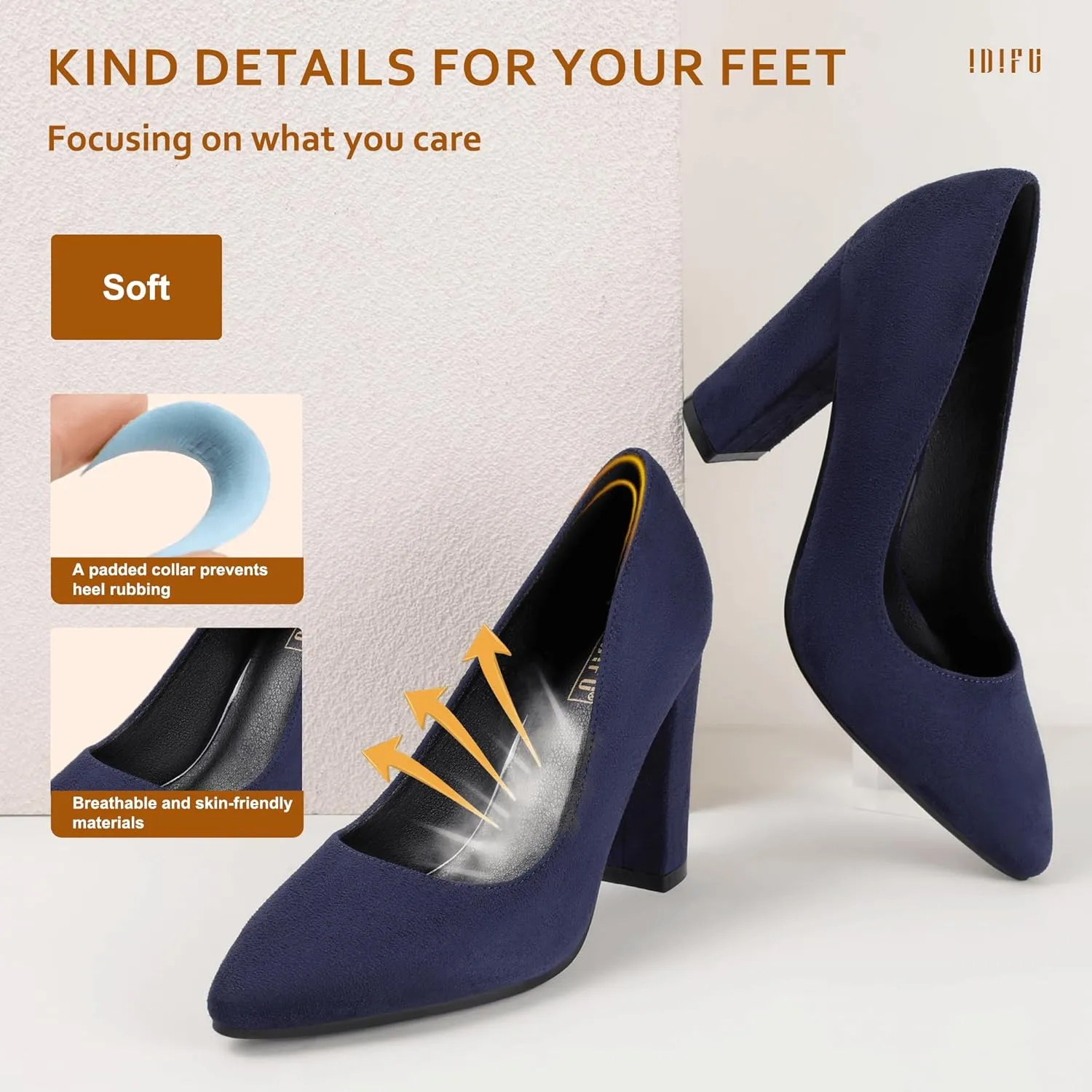 IDIFU Women's IN4 Chunky-HI Block High Heels Closed Pointed Toe Pumps Dress Office Shoes for Women