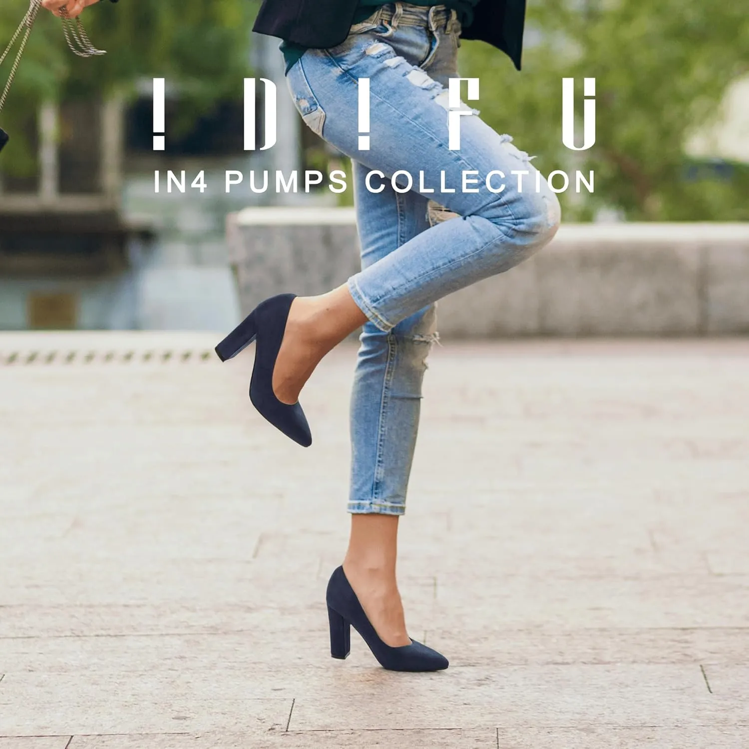 IDIFU Women's IN4 Chunky-HI Block High Heels Closed Pointed Toe Pumps Dress Office Shoes for Women