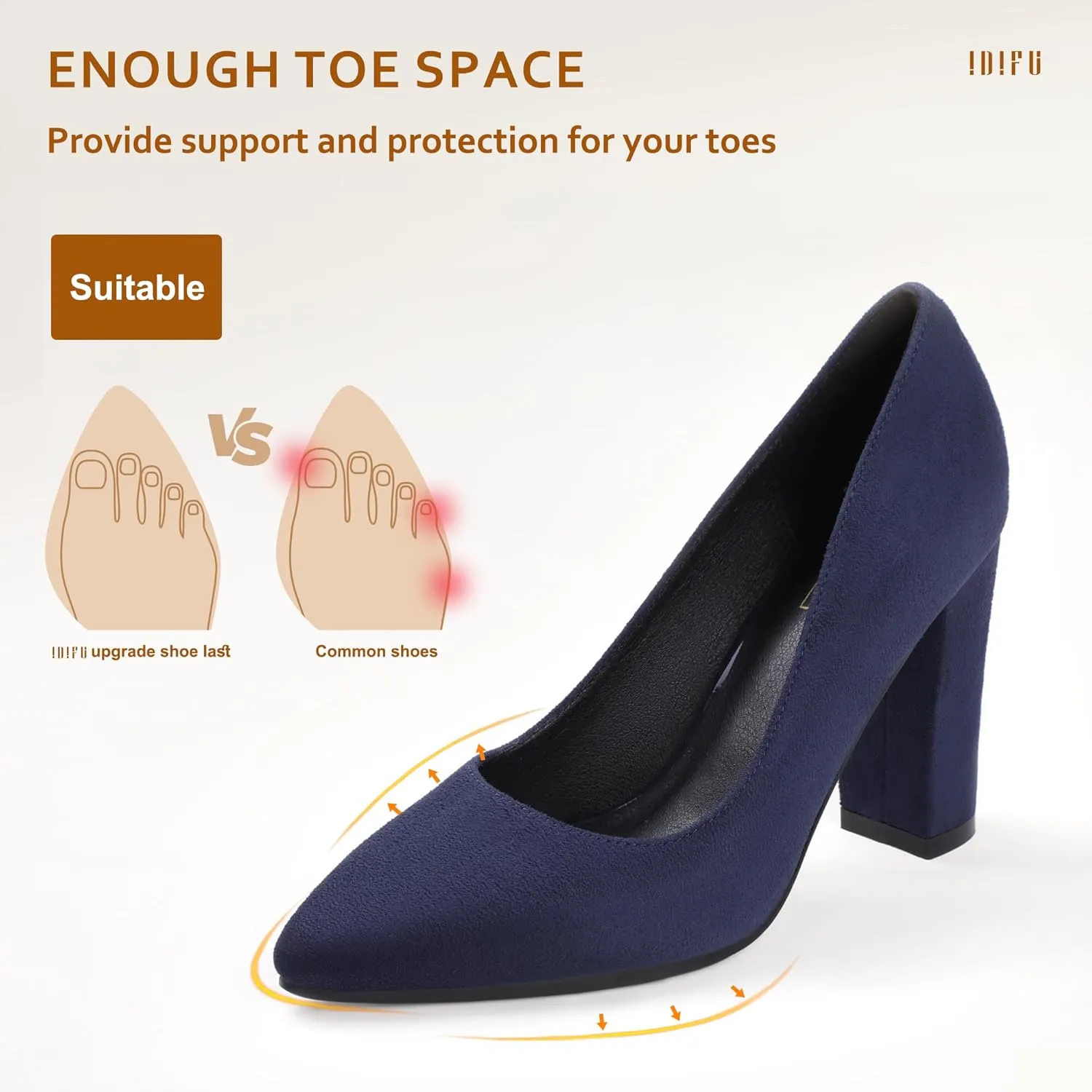 IDIFU Women's IN4 Chunky-HI Block High Heels Closed Pointed Toe Pumps Dress Office Shoes for Women
