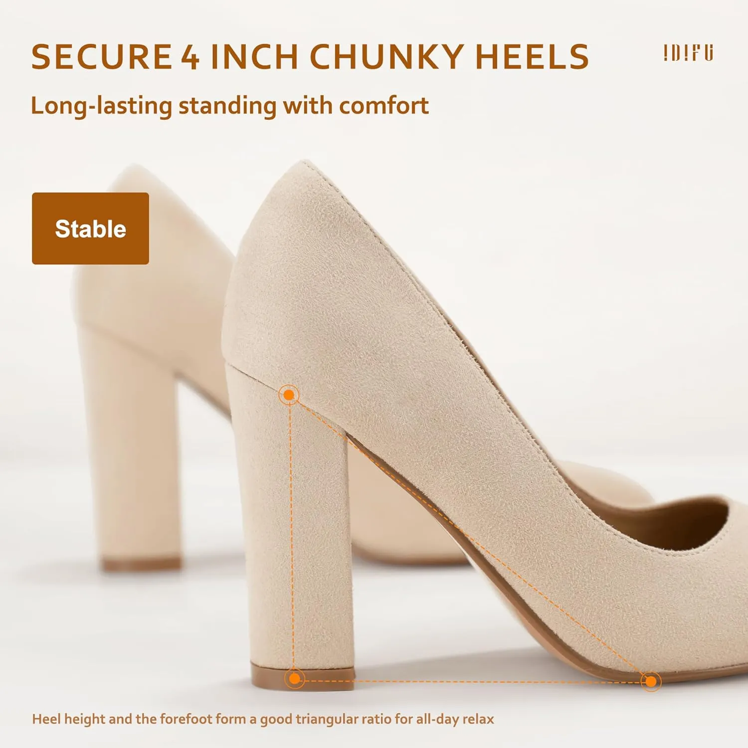 IDIFU Women's IN4 Chunky-HI Block High Heels Closed Pointed Toe Pumps Dress Office Shoes for Women
