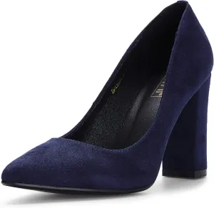 IDIFU Women's IN4 Chunky-HI Block High Heels Closed Pointed Toe Pumps Dress Office Shoes for Women