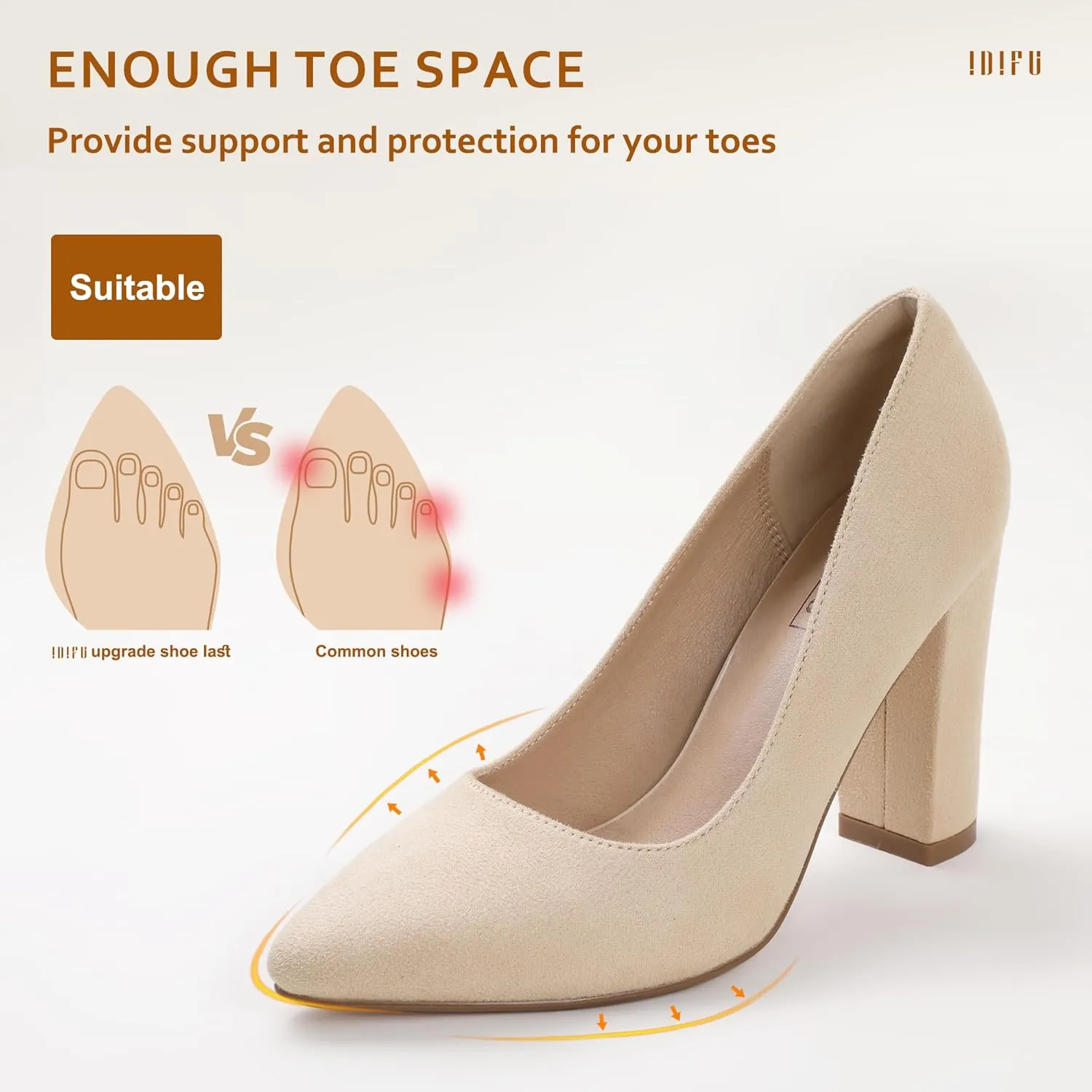 IDIFU Women's IN4 Chunky-HI Block High Heels Closed Pointed Toe Pumps Dress Office Shoes for Women