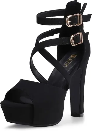 IDIFU Women's IN5 Charcy Crisscross Strappy Platform High Chunky Heels Peep Toe Pump Party Heeled Sandals