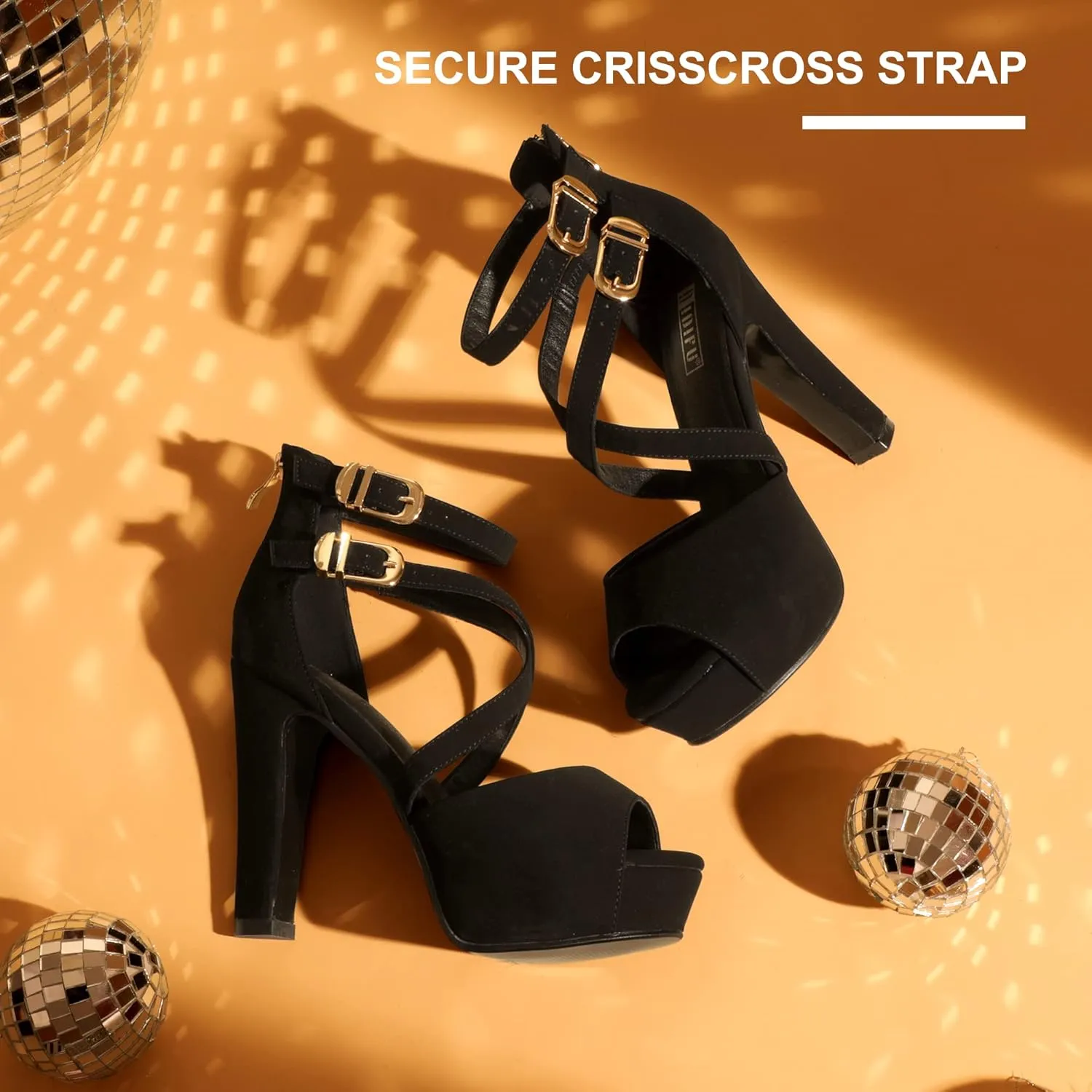 IDIFU Women's IN5 Charcy Crisscross Strappy Platform High Chunky Heels Peep Toe Pump Party Heeled Sandals