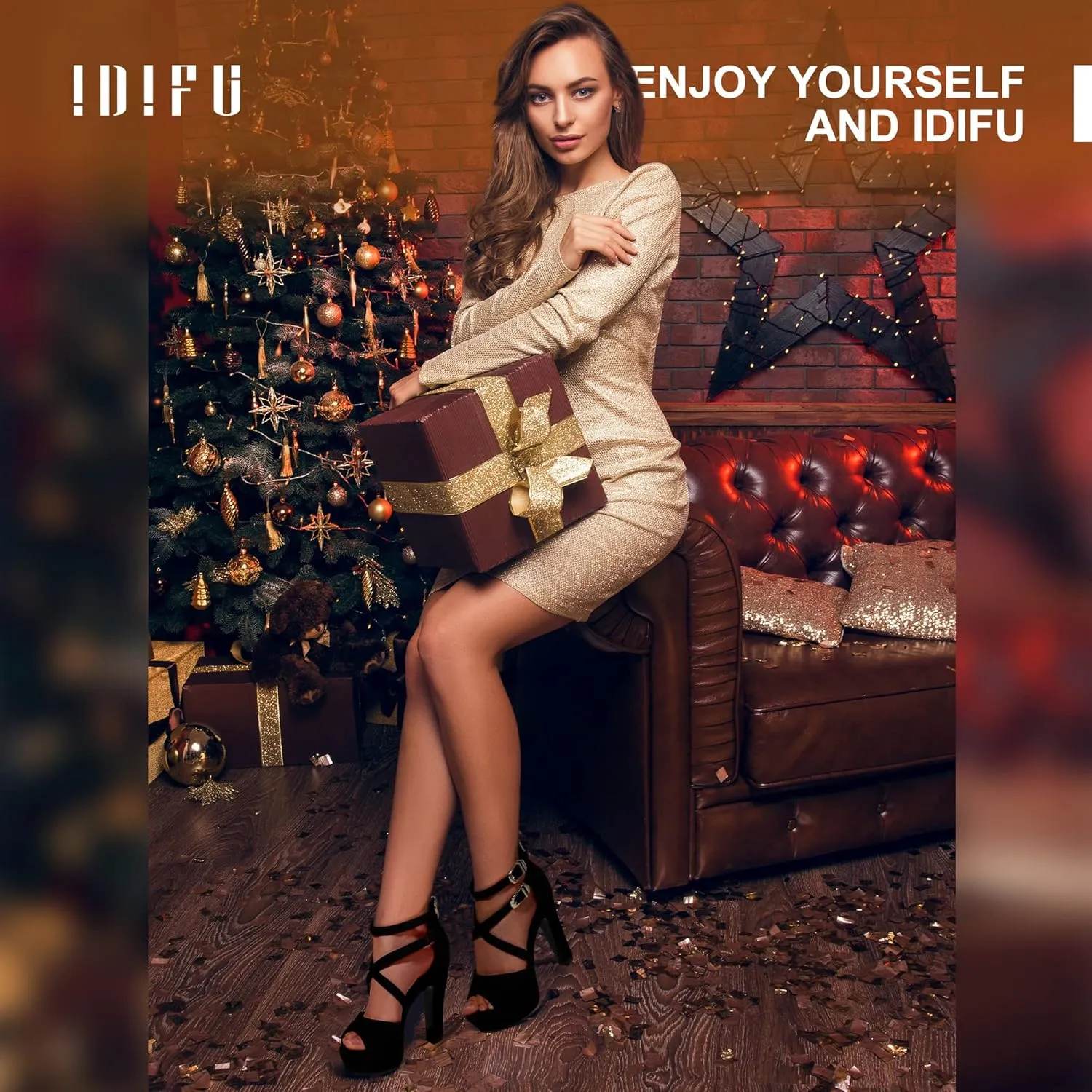 IDIFU Women's IN5 Charcy Crisscross Strappy Platform High Chunky Heels Peep Toe Pump Party Heeled Sandals