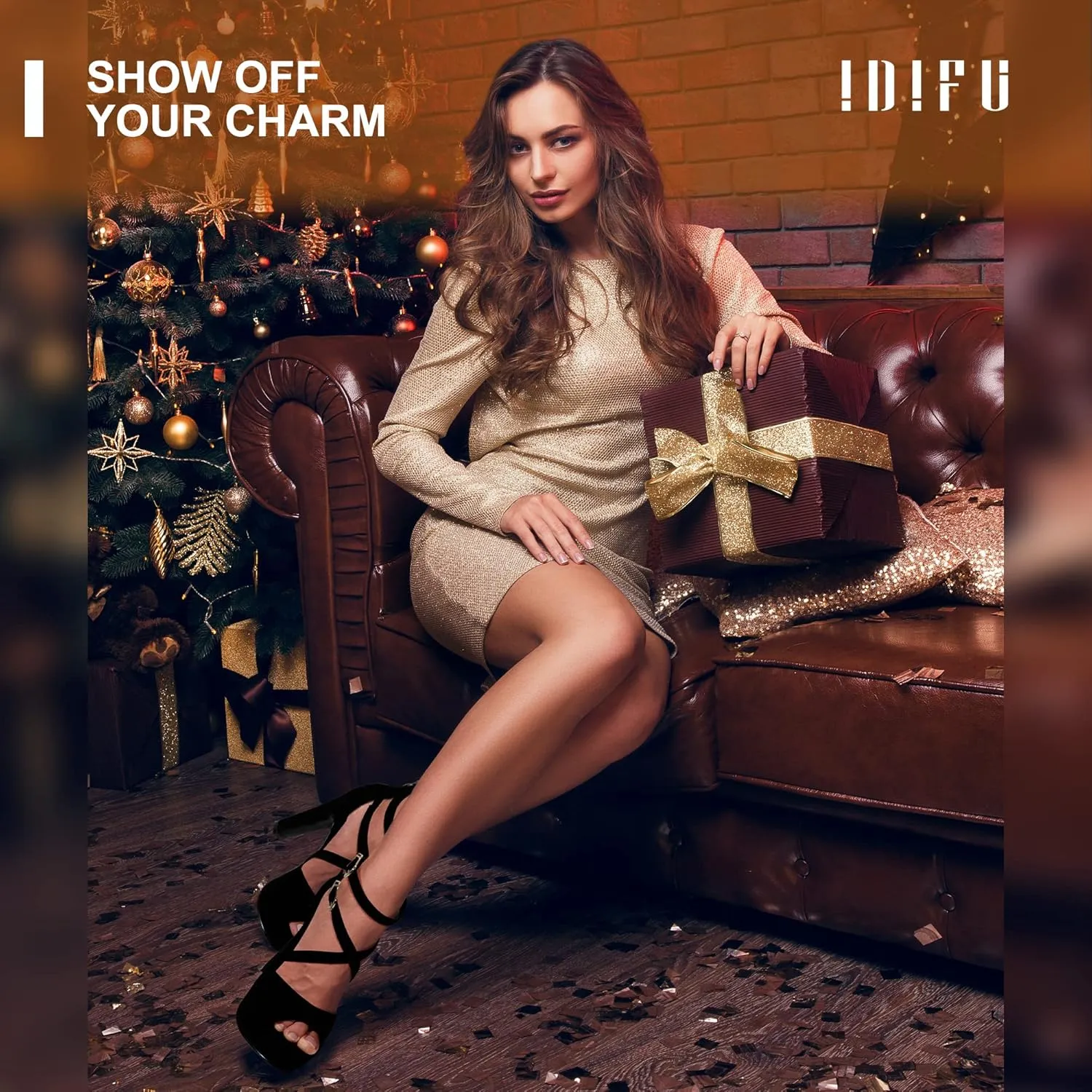 IDIFU Women's IN5 Charcy Crisscross Strappy Platform High Chunky Heels Peep Toe Pump Party Heeled Sandals