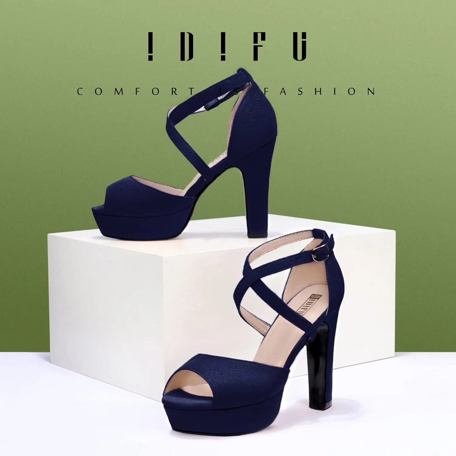 IDIFU Women's Platform Chunky High Heels Dress Sandals Peep Toe Ankle Strap Wedding Party Evening Shoes for Women Bride