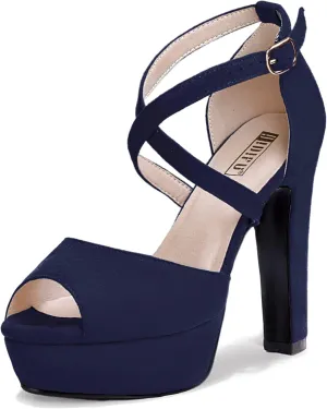 IDIFU Women's Platform Chunky High Heels Dress Sandals Peep Toe Ankle Strap Wedding Party Evening Shoes for Women Bride
