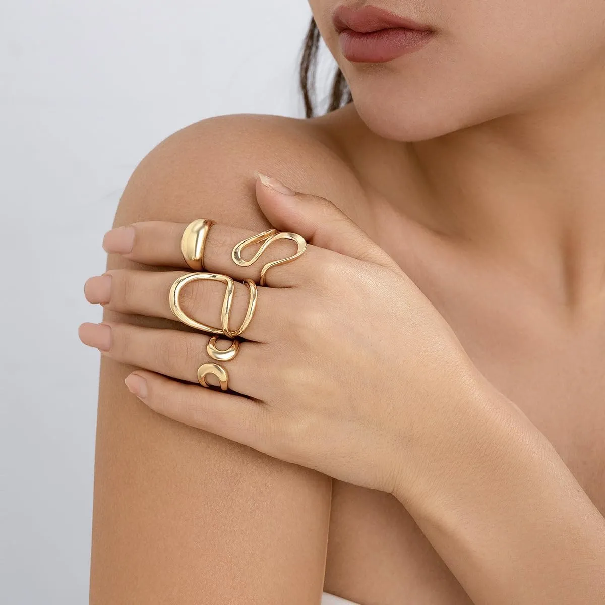 INENIMARTJ Chunky Gold Rings for Women Non Tarnish,14K Gold Plated Stacking Knuckle Rings Sets Vintage Stackable Finger Midi Ring Prom Jewelry Accessories
