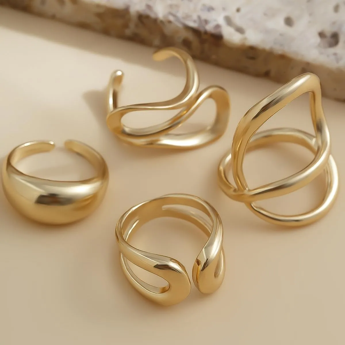 INENIMARTJ Chunky Gold Rings for Women Non Tarnish,14K Gold Plated Stacking Knuckle Rings Sets Vintage Stackable Finger Midi Ring Prom Jewelry Accessories
