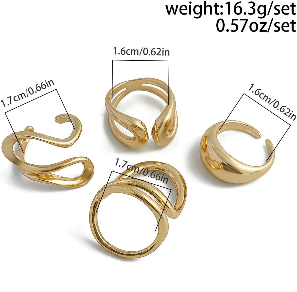 INENIMARTJ Chunky Gold Rings for Women Non Tarnish,14K Gold Plated Stacking Knuckle Rings Sets Vintage Stackable Finger Midi Ring Prom Jewelry Accessories