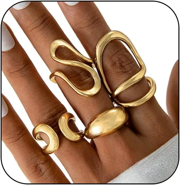 INENIMARTJ Chunky Gold Rings for Women Non Tarnish,14K Gold Plated Stacking Knuckle Rings Sets Vintage Stackable Finger Midi Ring Prom Jewelry Accessories