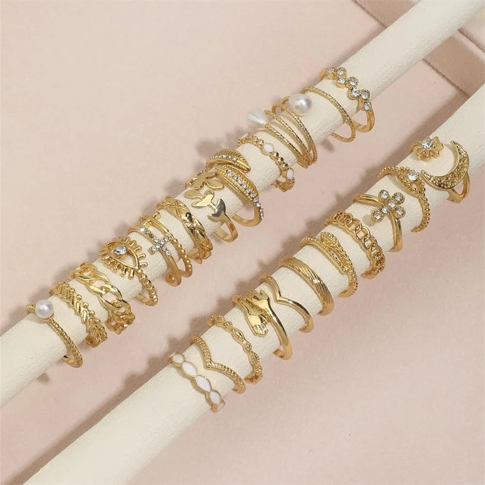 INENIMARTJ Gold Knuckle Stacking Rings for Women Vintage Boho Stackable Finger Joint Rings Set Butterfly Heart Geometric Midi Hollow Rings for Women