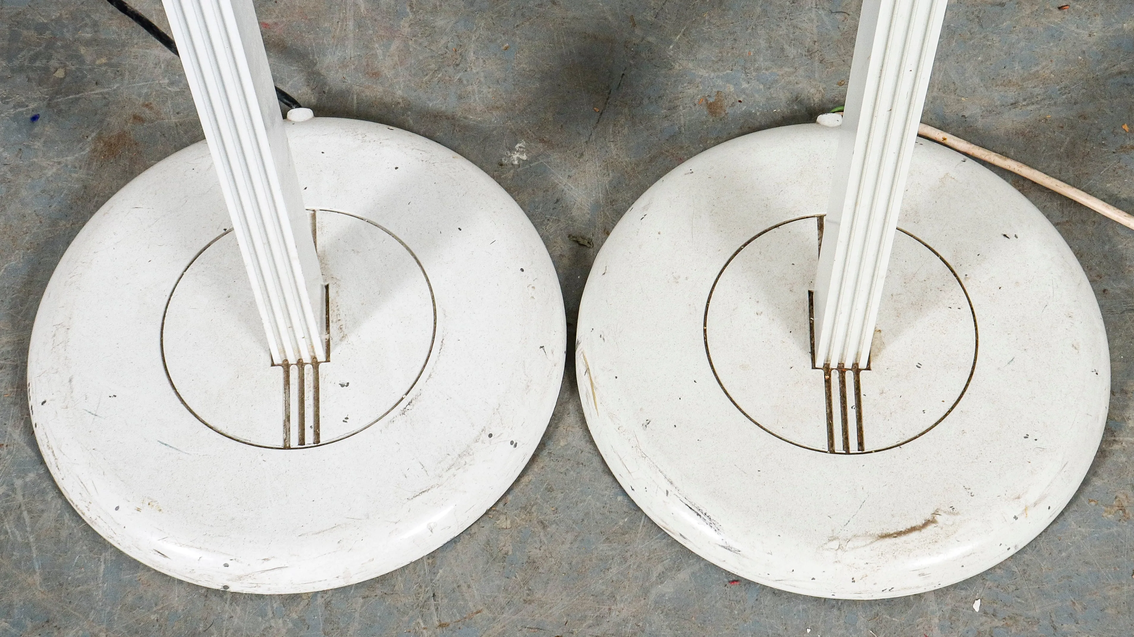 Italian White Enameled Metal Torchere Lamps, Pair