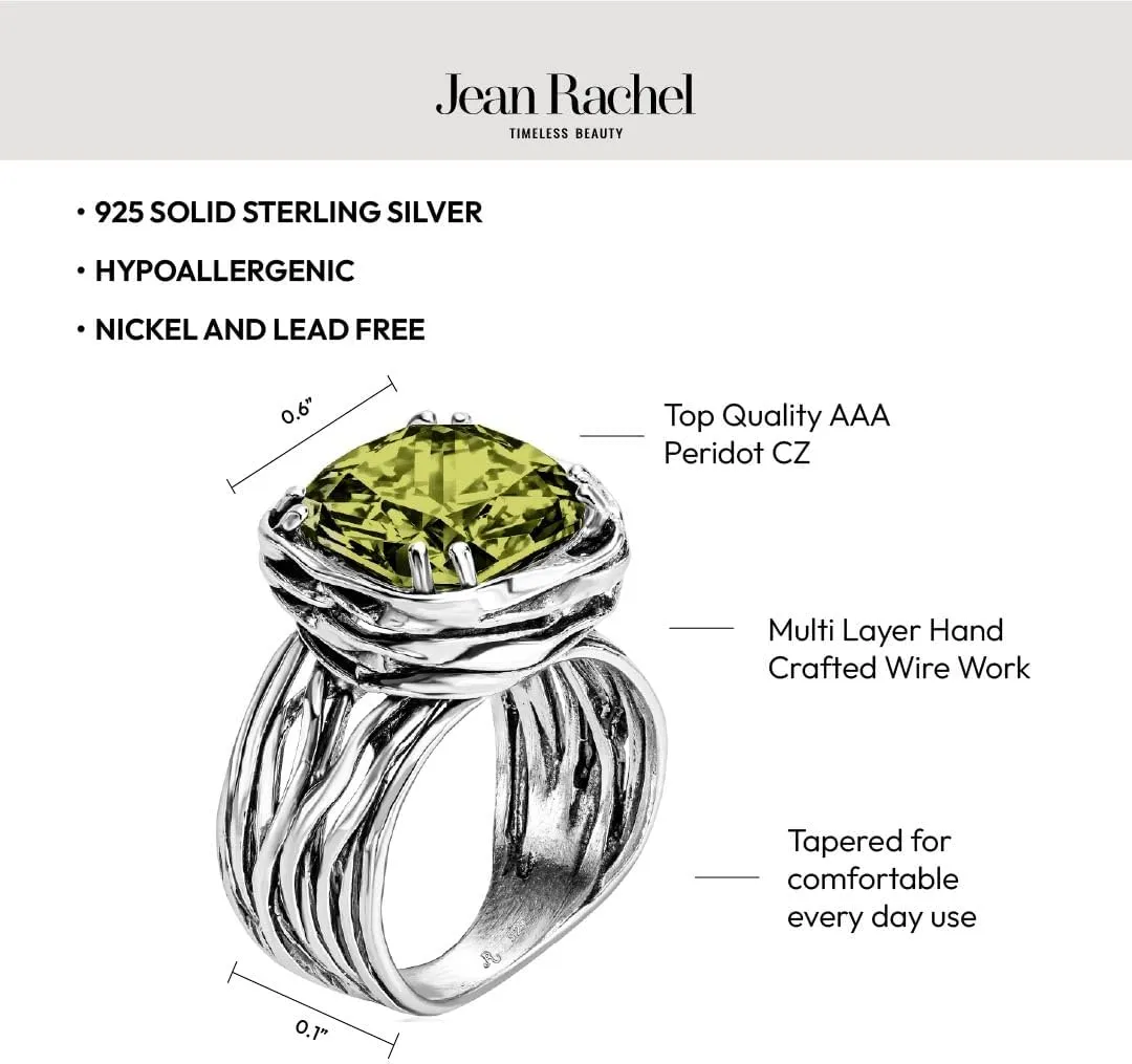 JEAN RACHEL JEWELRY 925 Sterling Silver Ring - Wrap Vintage Design with Cushion Shaped Cubic Zirconia - Hypoallergenic, Lead & Nickel Free - Artisan Handcrafted Statement Rings for Women